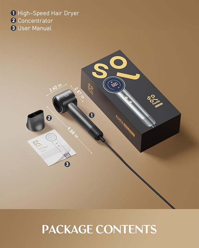 Fanttik Solo SonicDry H10 APEX 80% Faster Drying with 110,000 RPM Brushless Motor Hair Dryer, 56dB Low-Noise, 0.74lb Ultra-Light Blow Dryer, Ionic Tech for Travel, Home, Salon - Grey