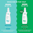 BU SPF 50 Sunscreen Spray for Face and Body, Fragrance Free, Clear Non Aeorsol, Non Greasy and Water Resistant (3-pack)