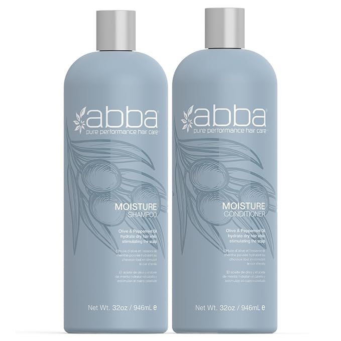 ABBA - Pure Moisture Shampoo & Conditioner Hydrating & Nourishing Value Duo Set – Olive Butter & Peppermint Oil, 32 fl oz Each