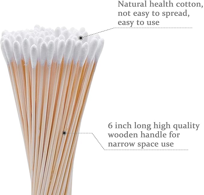 200 PCS 6 Inch Extra Long Cotton Swabs with Wooden Handles - Long Stem Cotton Swabs Tipped Applicator Tool for Makeup, Eye Ear Eyeshadow Removal, Jewelry Cleaning, Personal & Pets Care