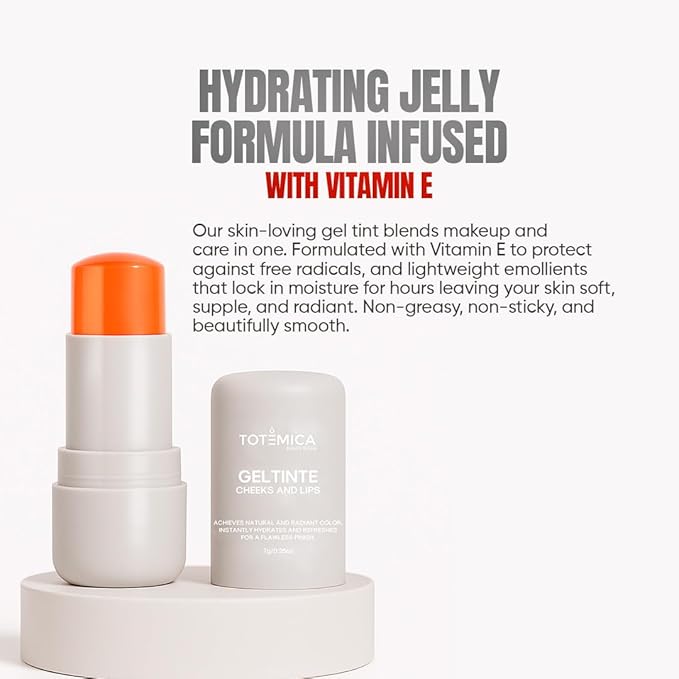 TOTEMICA Cooling Water Jelly Tint - by Ana Patricia, Dewy Hydrating Tint for Natural Color, Long-Lasting Jelly Lip Tint & Cheek Stain, Clean Beauty Tinta para Labios | 0.19 oz - Light Red