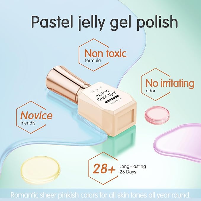 Jelly Crystal Gel Nail Polish Set, 6 Colors Pastel Blue Purple Rainbow Yellow Pink Gel Polish Kit Uv LED Dryer Cured Spring Summer Nail Trend Gel Nail Art Kit Gifts for Women