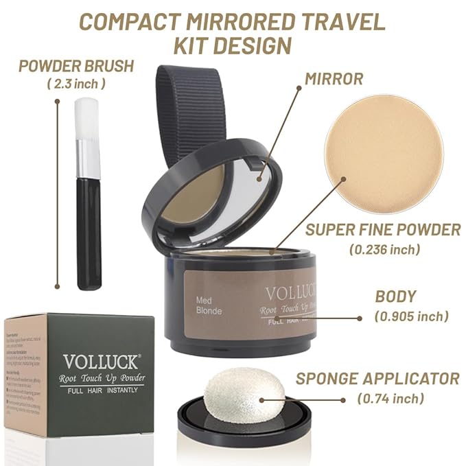 VOLLUCK Root Touch up Powder, Instant Hairline Powder for Thinning Areas and Gray Hair Coverage, Natural and Non-greasy Root Cover up for Women and Men (Medium Blonde, 0.14 Ounce)