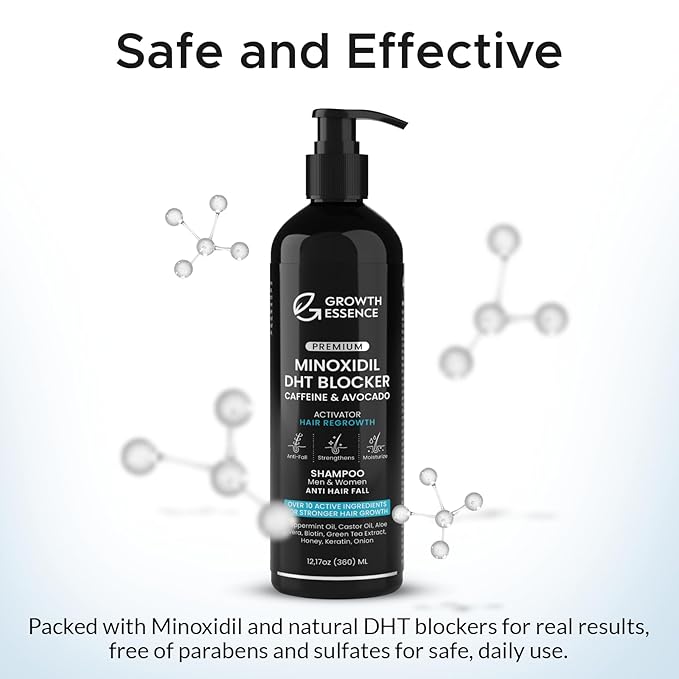 Minoxidil & Biotin Shampoo for Hair Growth - Enriched with Caffeine, Castor Oil & Onion - DHT Blocker for Thicker, Healthier Hair - Strengthening Formula for Men & Women