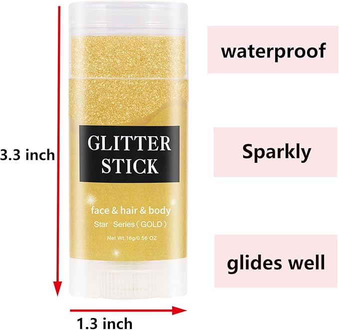 MEICOLY Gold Face Body Glitter Stick,Music Festival Accessories Outfits for Women,Hair Glitter Makeup,Mermaid Chunky Glitter Face Paint,Waterproof Sparkle Face Glitter for Country Concert