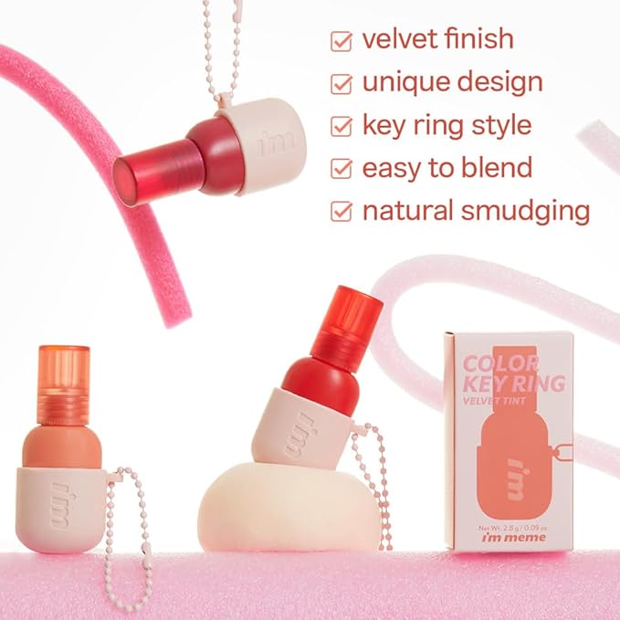 I'M MEME Color Key Ring Velvet Lip Tint - 03 Baked Brick | Long Lasting Lip Stain, Matte Finish, Smooth Texture, Kbeauty, Cute Korean Makeup, Compact, Portable Keychain, Travel-Friendly, Gift, 2.8g