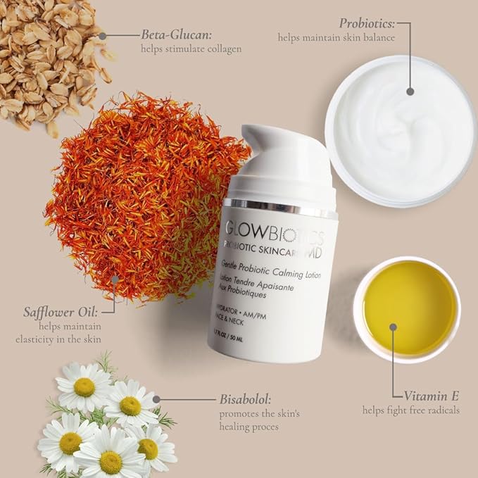 Glowbiotics Probiotic Calming Lotion - Barrier Repair & Firming Face Moisturizer - 1.7 oz - Weightless Peptide Cream for Sensitive & Redness-Prone Skin