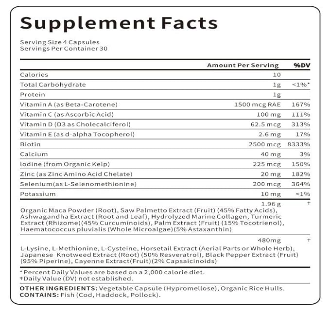 Advanced Hair Growth Supplement - Biotin, Collagen, Zinc & Essential Vitamins for thicker, fuller, Stringer Hair - 120 Capsules