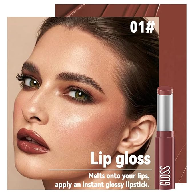2Pc Butter Lipstick Tinted Lip Balm, Shine Moisturizing Plumper Lipstick for Women, Natural Nourishing Hydrating Lip Gloss Stain for Dry Lips, Lightweight Lip Liner Care Vegan Makeup, 01 & 02