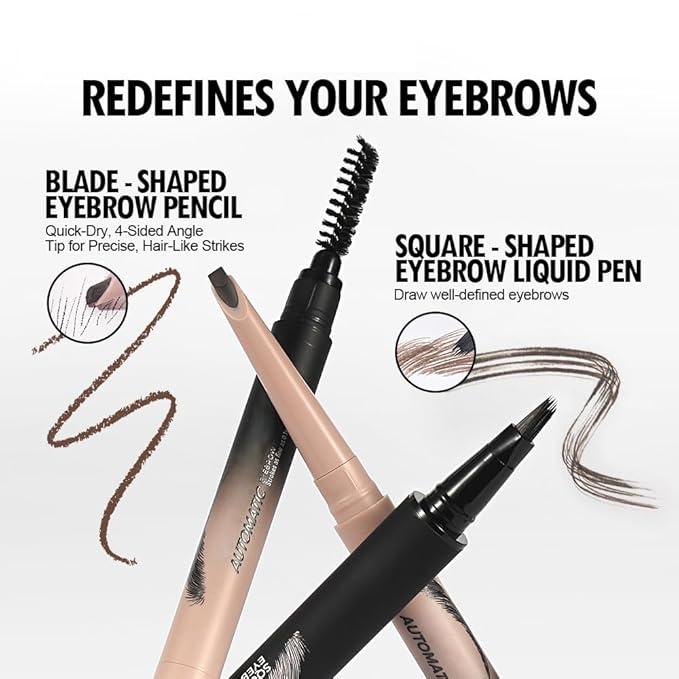 Eyebrow Pen,Eyebrow Pencils Set for Women with machete Eyebrow Pen,Liquid Square Angled Eyebrow Brush and Eyebrow Brush,Waterproof Eyebrow Pencil Create Full,Natural Hair-Like Brows,Light Brown（2 pcs）