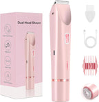 2025 New Bikini Trimmer for Women, 2 in 1 Dual Head Body Bikini Shaver, Ultra Low Silent, Painless & Cordless Hair Removal for Body , IPX7 Waterproof & Easy Cleaning for Shower & Travel (Pink)
