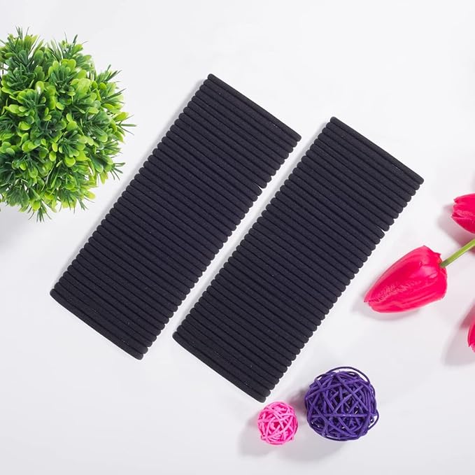 6MM Womens Elastics Hair Tie, 80 Pieces Black for Thick and Curly Hair Ponytail Holders Hair Elastic Band for Women or Men