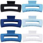 4 Inch Big Hair Claw Clips 6 Pcs Large Claw for Thick Hair Square Hair Clips for Women Rectangle Hair Clips Nonslip Acrylic Banana Jaw Clips Hair Accessories for Girls (Blue)