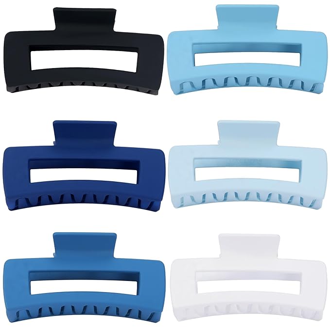 4 Inch Big Hair Claw Clips 6 Pcs Large Claw for Thick Hair Square Hair Clips for Women Rectangle Hair Clips Nonslip Acrylic Banana Jaw Clips Hair Accessories for Girls (Blue)