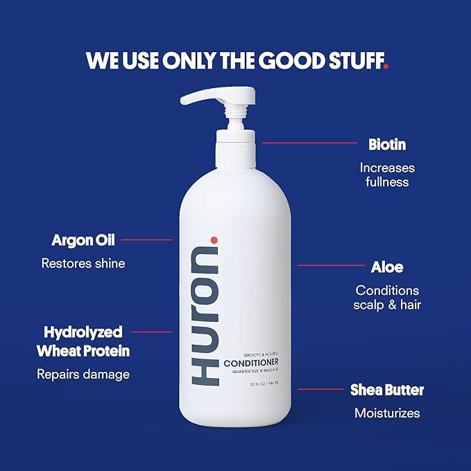 Huron Jumbo Shower Kit - Shampoo, Conditioner, & Body Wash For Men - Sandalwood + Black Pepper Scent - Hydrating & Nourishing Men’s Shampoo & Conditioner (30.3 Oz Each)