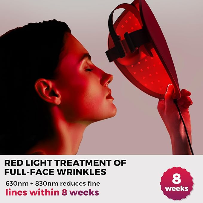 QuasarMD 3D LED Face Mask with Gold-Wire LEDs, Red & Infrared Light for Wrinkles, Blue Light Mode for Blemish Care, Advanced Light Therapy for Skin Rejuvenation & Radiant Look