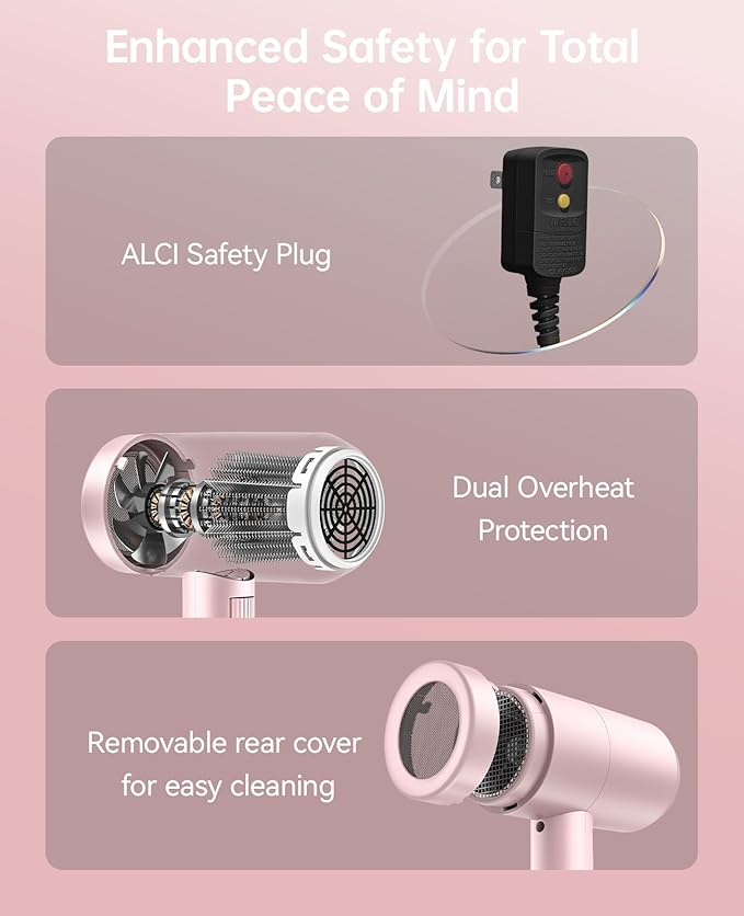 Hair Dryer with Diffuser, CONFU Hair Dryers for Women, Blow Dryers for Men, Hairdryer with Diffuser Attachment, Portable Lightweight Fast Drying Negative Ion Hairdryer for Home