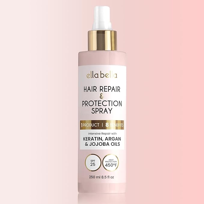 ELLA BELLA®️ All-in-1 Heat Protectant Spray for Hair • Repair, Protect, and Nourish with UV Shield • Cruelty-Free Formula with Argan Oil, Jojoba, and Keratin • Professional Hair Heat Protection Spray
