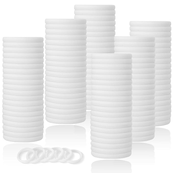 LuSeren 120 Pcs No Damage Hair Ties for Thick Hair, Large Soft Seamless Nylon Hair Elastics for Women, Ponytail Holders Accessories –White