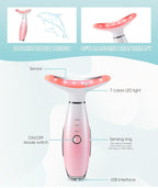 7 Color Neck Face Massager - Facial Massager Tool for Skin Care at Home, Vibrating Face Massager with Thermals, Pink