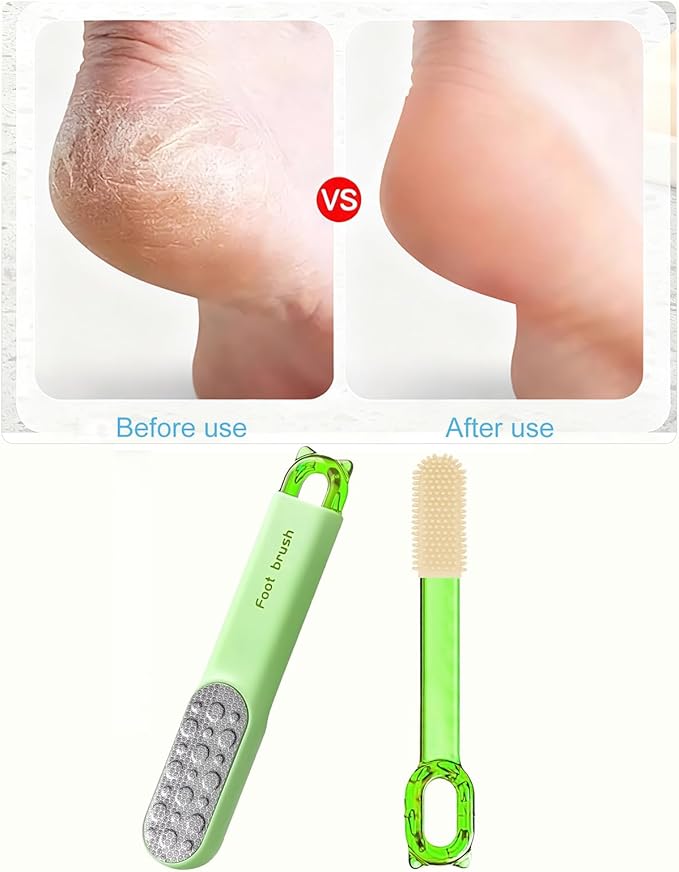2-in-1 Pedicure Scrubber Tool - Stainless Steel Dual-Sided Foot File & Callus Remover, Durable Easy-to-Clean Rasp for Hard Dead Skin, Corn Removal & Soft Feet,Dry & Wet Use (Green)