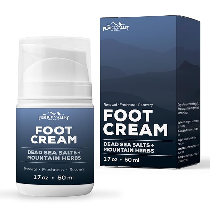 Pumice Valley Foot Cream for Dry Cracked Feet and Heels - Natural Moisturizer, Corn, Calluses Treatment - Skin, Body Lotion, Dead Sea Salts, Shilajit, Mountain Herbs 1.7 Oz