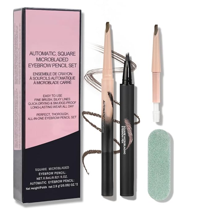 Eyebrow Pen,Eyebrow Pencils Set for Women with machete Eyebrow Pen,Liquid Square Angled Eyebrow Brush and Eyebrow Brush,Waterproof Eyebrow Pencil Create Full,Natural Hair-Like Brows,Light Brown（2 pcs）