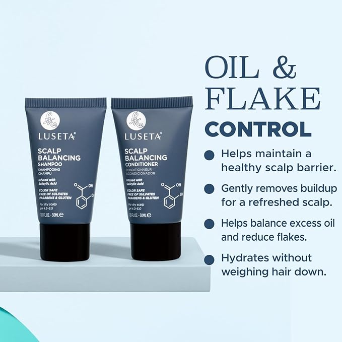 Luseta Scalp-Balancing Shampoo and Conditioner Set for Women, Reducing Build-up with Salicylic Acid, Anti-Dandruff Shampoo for Men, Clarifying Shampoo for Refreshing, pH-Balanced, 2 x 1.01 Fl Oz