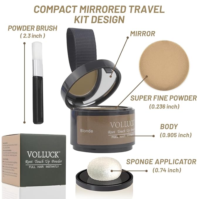 VOLLUCK Root Touch up Powder, Instant Hairline Powder for Thinning Areas and Gray Hair Coverage, Natural and Non-greasy Root Cover up for Women and Men (Blonde, 0.14 Ounce)