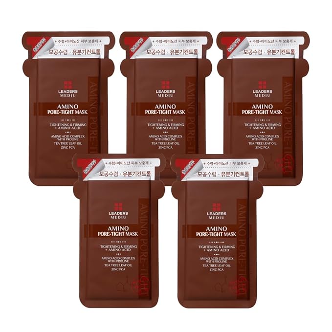 Amino Pore-Tight Facial Sheet Mask | Amino Acid Complex, Tea Tree Oil, Zinc PCA for Acne-Prone, Oily Skin, Minimizes Pores, Matte Finish (5 Sheets)