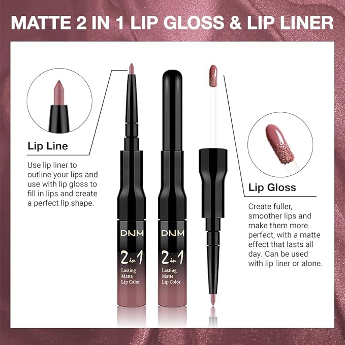 evpct 1Pcs Mauve Matte Lip Liner Stain Liquid Lipstick Makeup Set for Women, Mauve Lip Stick Liner Combo Long Lasting Waterproof Lipsticks labiales matte mate larga duracion Long Wear 24 hour Lipstick