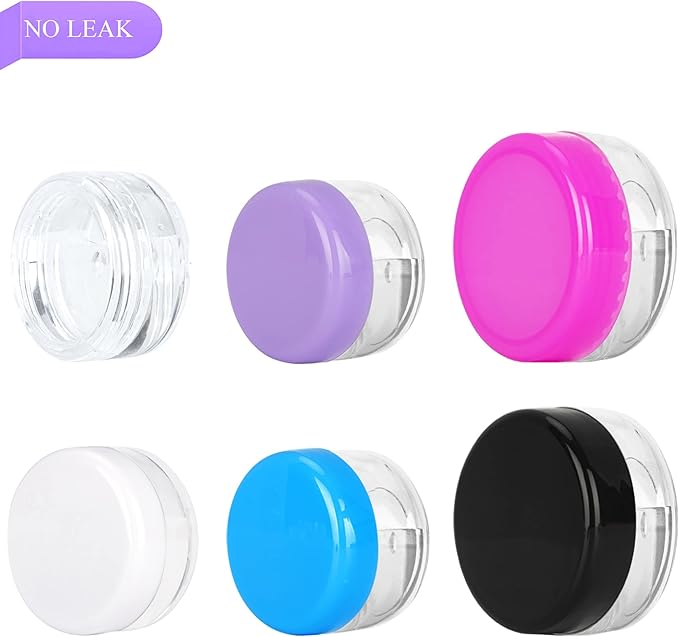 25PCS 5 Gram Sample Containers, 5ml Empty Jars with Lids, Small Cosmetic Containers, Mini Sample Jars with 2PCS Mini Spatulas for Make Up, Oils, Lotion, Powder, Paint, Jewelry, Lip Balms(Purple Lid)