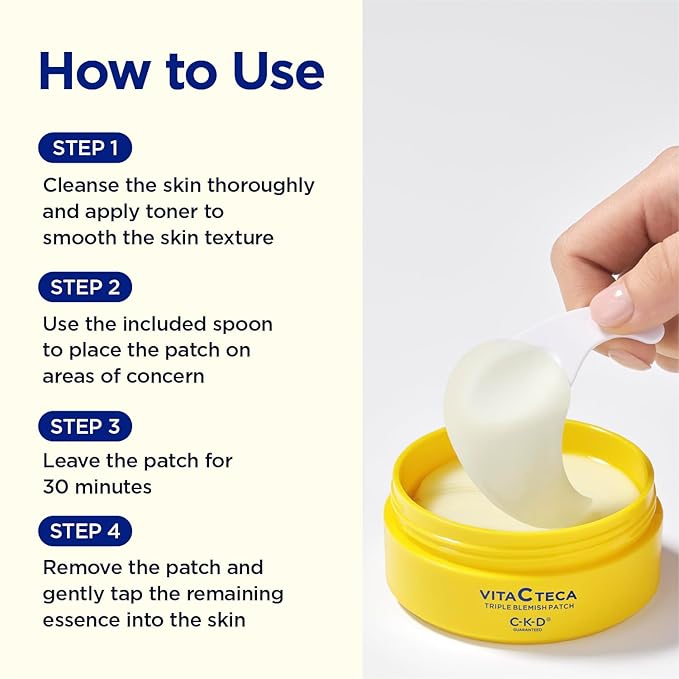 CKD Triple Blemish Under Eye Gel Patch 60 Counts - Hydrogel Spot Treatment, Gentle Formula for Blemish Improvement, Even Tone and Minimize Puffiness with 99% Pure Vitamin C and Teca.