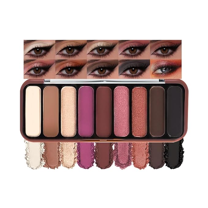 Rose Mauve Brown Eyeshadow Palette – 9 Matte & Shimmer Shades in Orchid Mauve, Berry Brown, Rose Pink & Copper – High Pigment, Blendable, Long-Lasting Natural to Glam Smokey Eye Looks