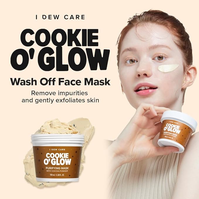 I DEW CARE Wash Off Face Mask - Cookie O' Glow | Hydrating and Purifying for Dry Skin with Cocoa Seed Butter, Korean Facial Mask Skin Care, Stocking Stuffers, Cute Stuff, 3.38 Oz