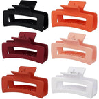 3.5 Inch Medium Hair Claw Clips 6 Pack Hair Clips for Women Square Rectangle Claw for Hair Banana Jaw Clips Hair Accessories for Girls (Orange)
