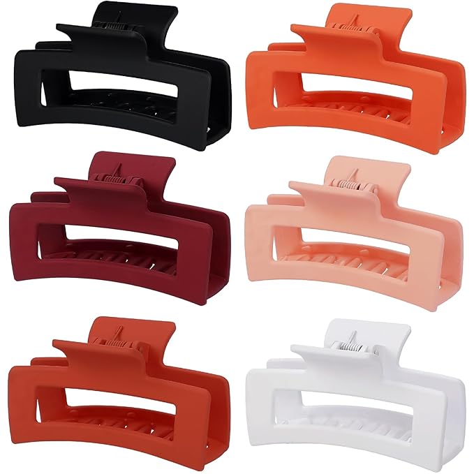 3.5 Inch Medium Hair Claw Clips 6 Pack Hair Clips for Women Square Rectangle Claw for Hair Banana Jaw Clips Hair Accessories for Girls (Orange)