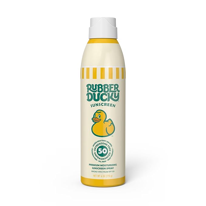Rubber Ducky - Moisturizing Sunscreen Spray SPF 50, Easy To Apply, No White Residue, Reef Safe, Sun Protection, Water Resistant, Vegan, Broad Spectrum Sunscreen for Face and Body - Beach Scent (6 Oz)