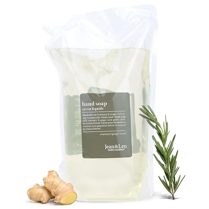 Moisturizing Liquid Hand & Body wash Rosemary Ginger Refill Pack by Jean&Len, silicone and paraben free with natural ingredients, vegan, 50.7 Fl. Oz.