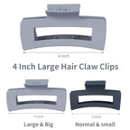12 Pcs Large Hair Clips for Women, 4.2 Inch Square Claw Clips, Colorful Hair Claw Clips for Thick and Thin Hair, Bulk Hair Accessories for Women and Girls - Grey
