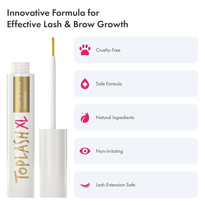 TOPLASH XL Lash and Brow Booster, Growth Serum with Eyelash and Eyebrow Enhancer, Promotes Stronger, Thicker, Healthier Lashes with Botanicals and Peptides - 0,2 Fl Oz(6 ml)