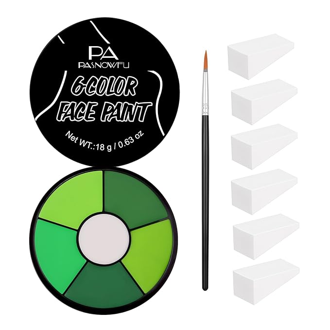 Green Face Body Paint, Professional 6 Colors Body Paint SFX Makeup Palette, Cream Water Based Green Face Paint for Adults Cosplay Halloween SFX Costumes Hulk Witch Monster Costumes Party