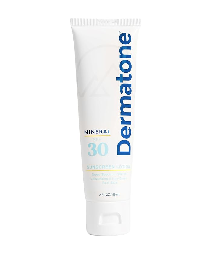 Dermatone Mineral Sunscreen Lotion SPF 30 - Zinc Oxide Face and Body Sunscreen for Sensitive Skin | Reef Safe | Water Resistant (80 min), Non-Greasy, Broad Spectrum UVA/UVB Protection | 2 oz