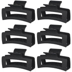 Square Hair Clips 3.5 Inch Medium Claw Clips Rectangle Hair Claw Clips 6 Pack Rubber Paint Jaw Non-Slip Thick Hair Accessories for Women Girls -Black