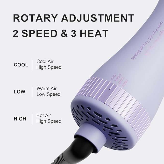 Dual Voltage Hair Dryer Brush Travel Blow Dryer Brush in One,2 inch Portable Mini Hot Air Brush,Travel Hair Tools/Volumizer/Straightener/Curler,European Blow Dry Brush with EU&UK Plug