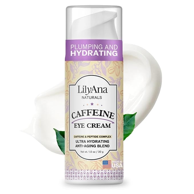 LilyAna Naturals Caffeine Eye Cream with Peptides for Dark Circles, Puffiness, Fine Lines and Wrinkles 1.0 oz
