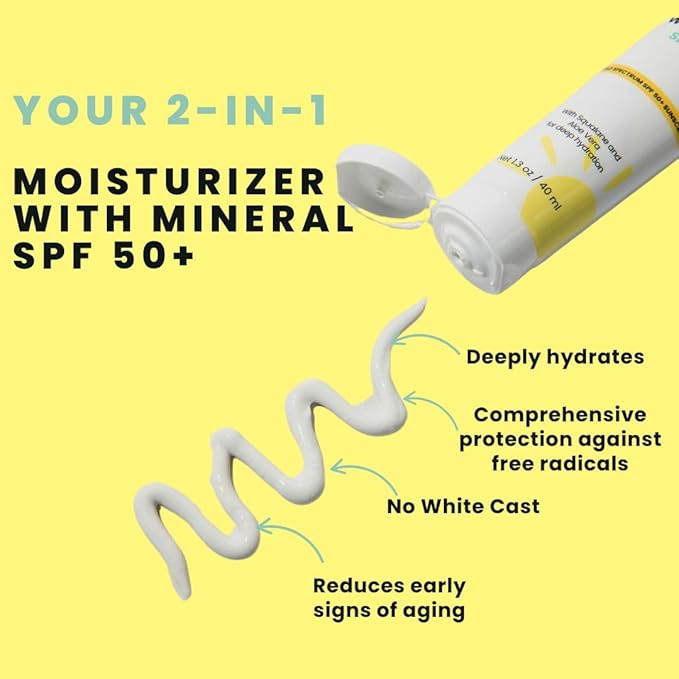 Daily Repair & Protect Moisturizer with Mineral Sunscreen Face SPF 50+ I With Squalane and Aloe Vera for Deep Moisture I UVA/UVB & Blue Light Protection I No White Cast I Reef Safe I Vegan
