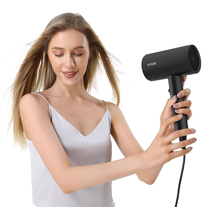 FUNTIN Hair Dryer, Blow Dryer with Diffuser Brush Comb for Women 4C Thick Curly Hair 1800w-Professional Black