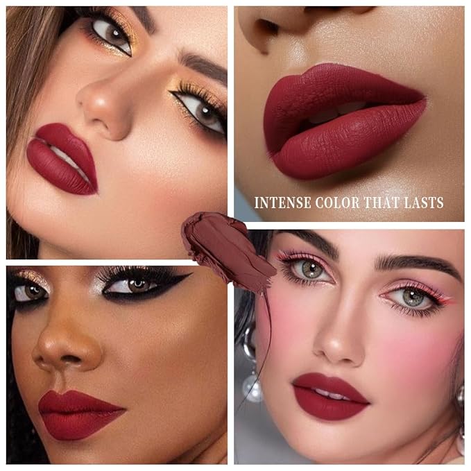 Red Matte Cream Lipstick,Velvet Waterproof Long Lasting Smudge Proof for Women Lip Stick,Magic Lipstick 24 Hours Original Lip Liner Makeup,labiales mate 24 horas originales,Vegan,1 Count