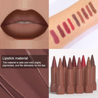 evpct Maroon Gradient Matte Lipstick Lip Liner Crayon Combo Pencil Set for Women Long Lasting Waterproof, Chestnut Brown Matte Cream Lip Liner and Lipstick Combo Makeup Flawless Gradual Ombre Effect